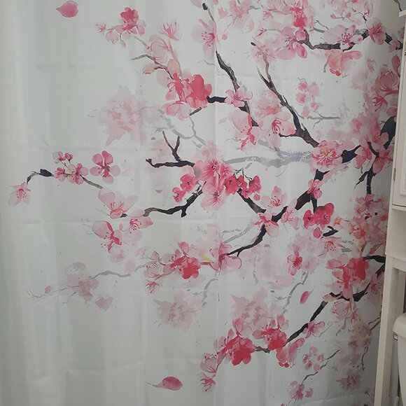 Pink cherry shower curtain floral 60''W x 72''L - Picture 3 of 5